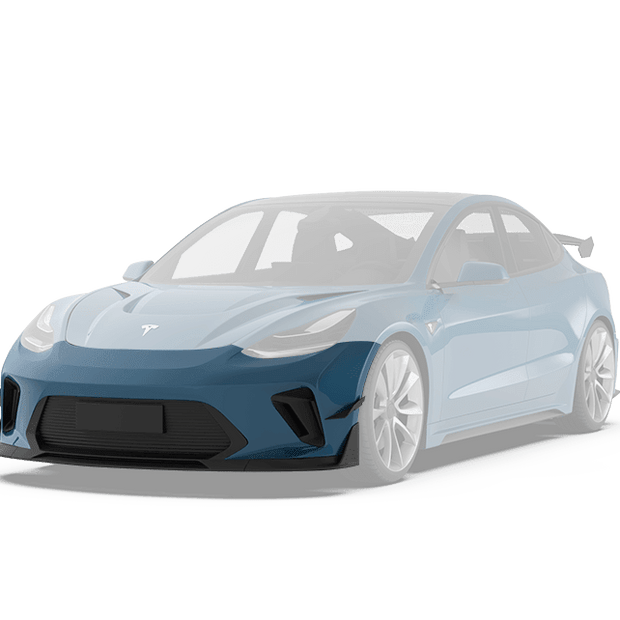 Robot Craftsman Tesla Model 3 “HACKER” Front Bumper & Front Lip (2017–2023 pre - facelift) Aftermarket Carbon Fiber Part / Bodykit - Robot Bodykits