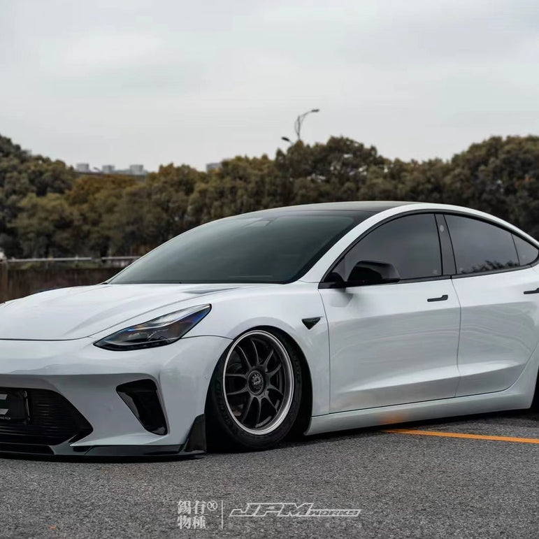 Robot Craftsman Tesla Model 3 “HACKER” Front Bumper & Front Lip (2017–2023 pre-facelift) Aftermarket Carbon Fiber Part / Bodykit - Robot Bodykits