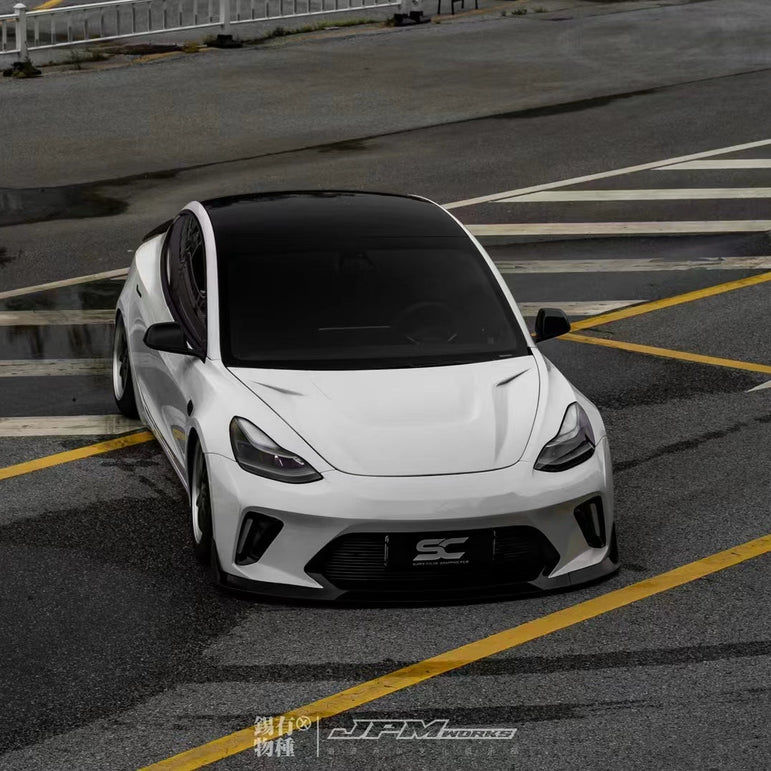 Robot Craftsman Tesla Model 3 “HACKER” Front Bumper & Front Lip (2017–2023 pre - facelift) Aftermarket Carbon Fiber Part / Bodykit - Robot Bodykits