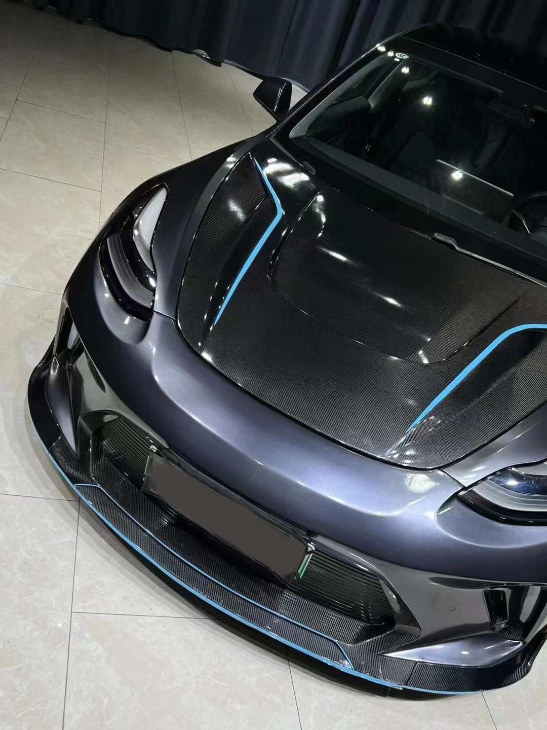 Robot Craftsman Tesla Model 3 “HACKER” Front Bumper & Front Lip (2017–2023 pre - facelift) Aftermarket Carbon Fiber Part / Bodykit - Robot Bodykits