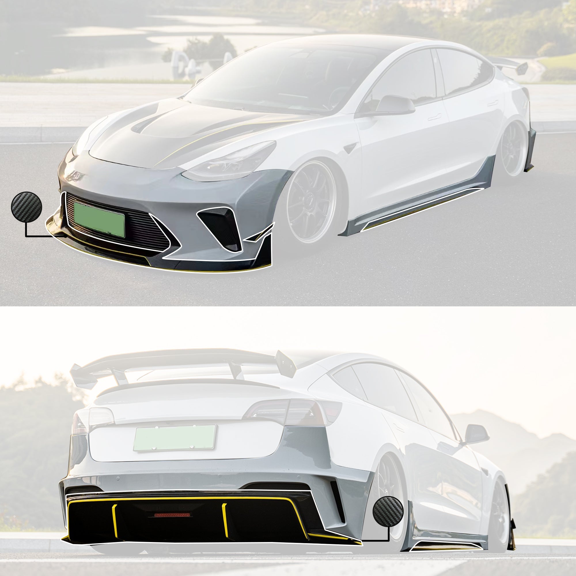 Robot Craftsman Tesla Model 3 “HACKER” Narrowbody Fibre Glass Reinforced Plastic Complete Body Kit (FRP) Aftermarket Carbon Fiber Part / Bodykit - Robot Bodykits