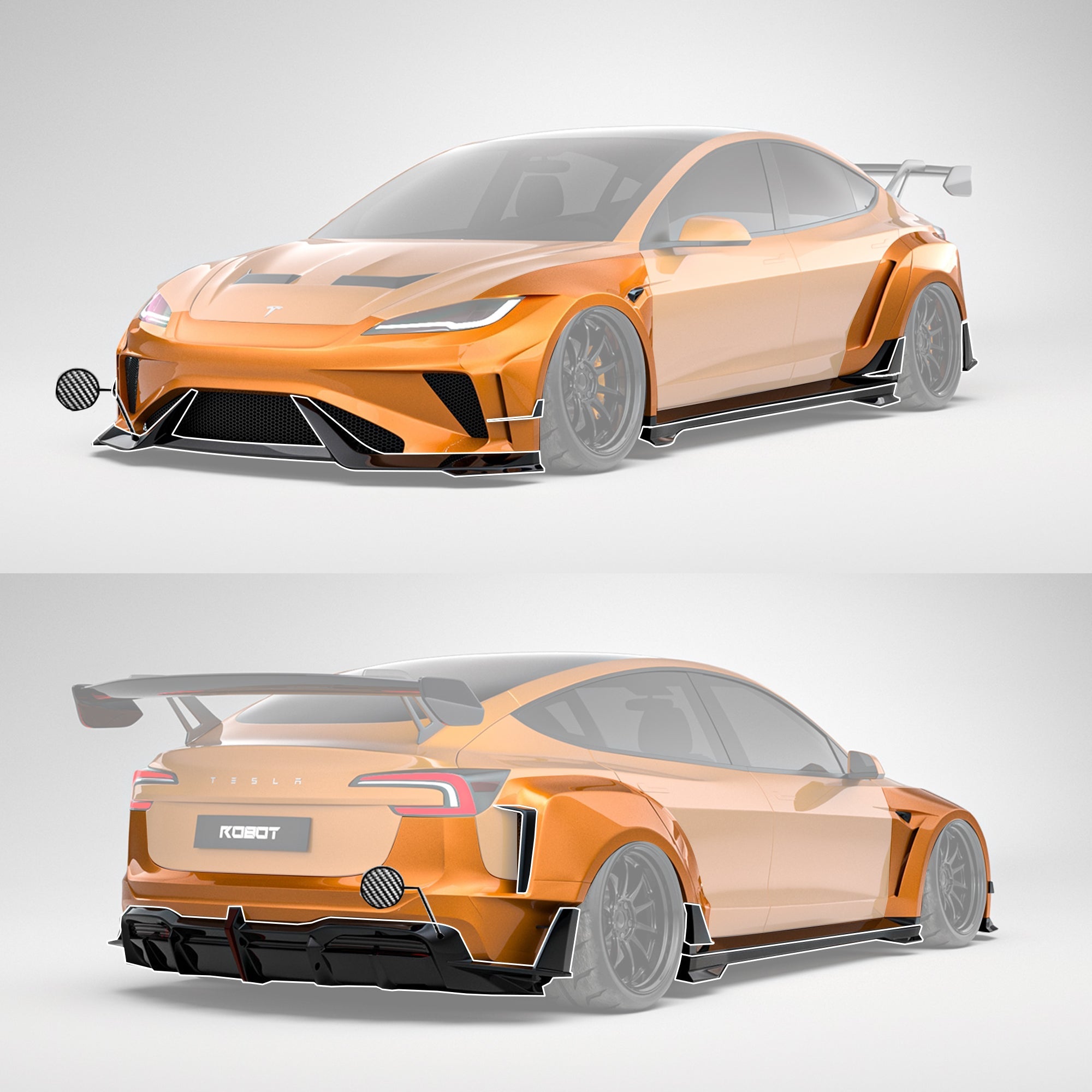 Robot Craftsman Tesla Model 3 Highland 2024+ “HACKER” Widebody FRP