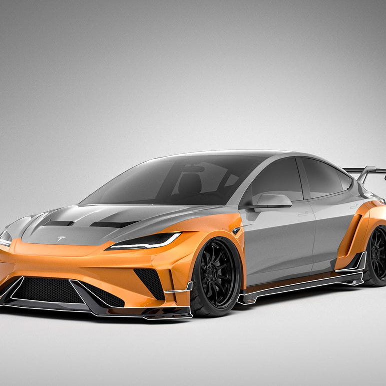 Robot Craftsman Tesla Model 3 Highland 2024+ “HACKER” Widebody FRP & Partial Carbon Full Kit Aftermarket Carbon Fiber Part / Bodykit - Robot Bodykits