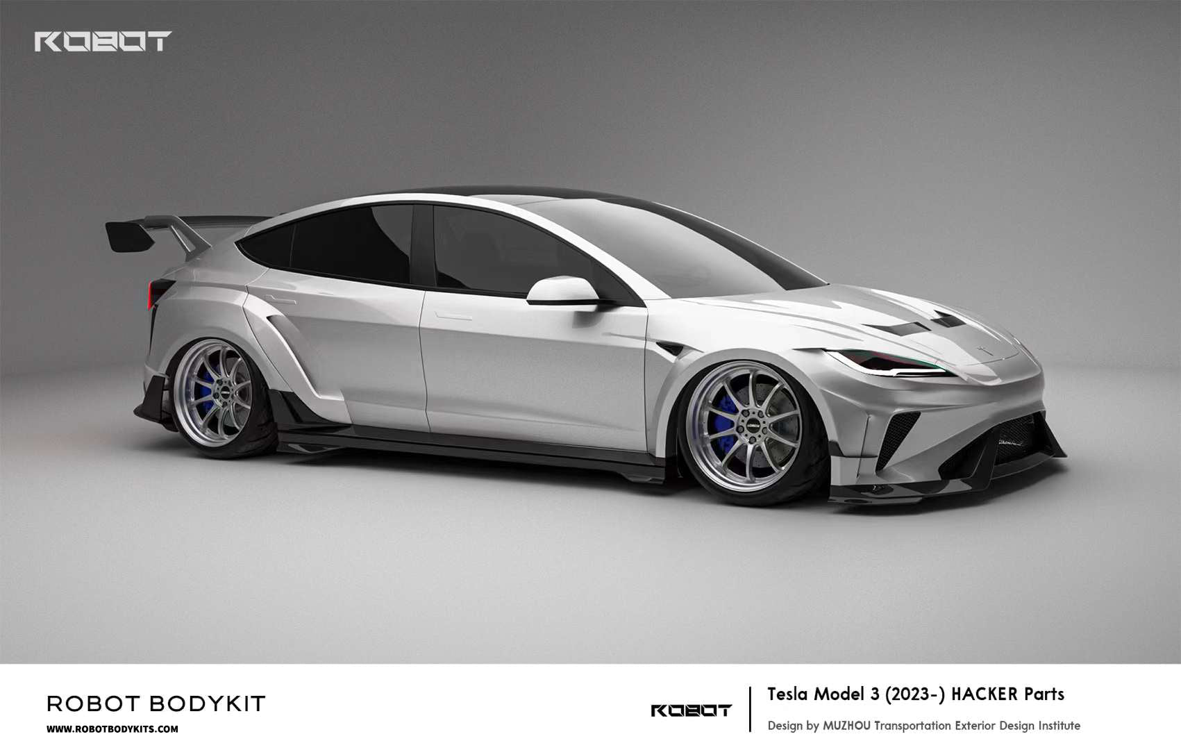 Robot Craftsman Tesla Model 3 Highland 2024+ “HACKER” Widebody FRP & Partial Carbon Full Kit Aftermarket Carbon Fiber Part / Bodykit - Robot Bodykits
