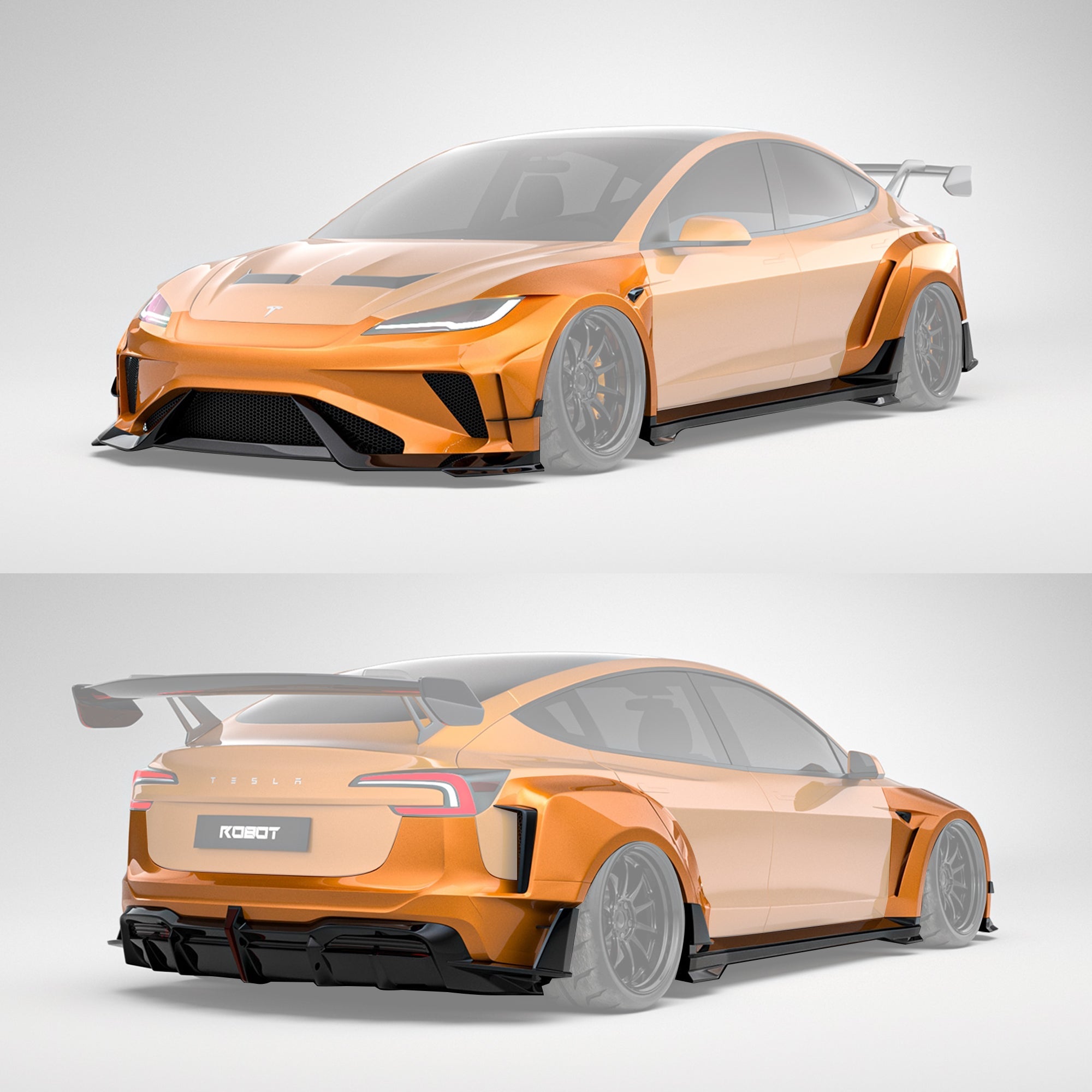 Robot Craftsman Tesla Model 3 Highland 2024+ “HACKER” Widebody FRP & Partial Carbon Full Kit Aftermarket Carbon Fiber Part / Bodykit - Robot Bodykits