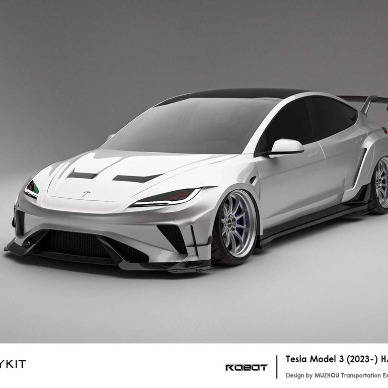 Robot Craftsman Tesla Model 3 Highland 2024+ “HACKER” Widebody FRP & Partial Carbon Full Kit Aftermarket Carbon Fiber Part / Bodykit - Robot Bodykits