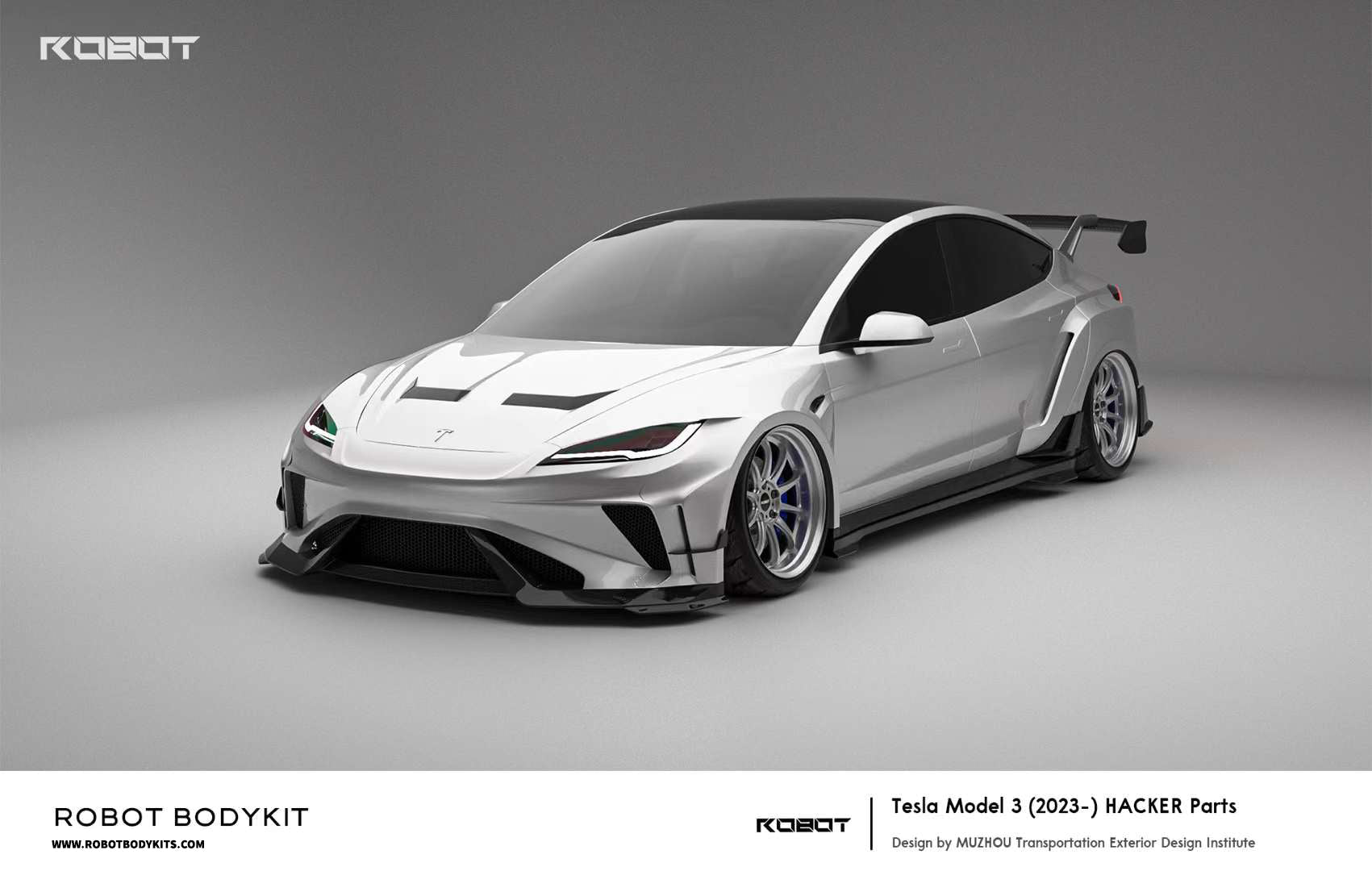 Robot Craftsman Tesla Model 3 Highland 2024+ “HACKER” Widebody FRP & Partial Carbon Full Kit Aftermarket Carbon Fiber Part / Bodykit - Robot Bodykits