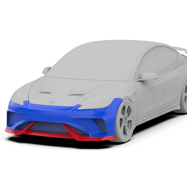 Robot Craftsman Tesla Model 3 Highland "HACKER" Front Bumper & Front Lip Aftermarket Carbon Fiber Part / Bodykit - Robot Bodykits