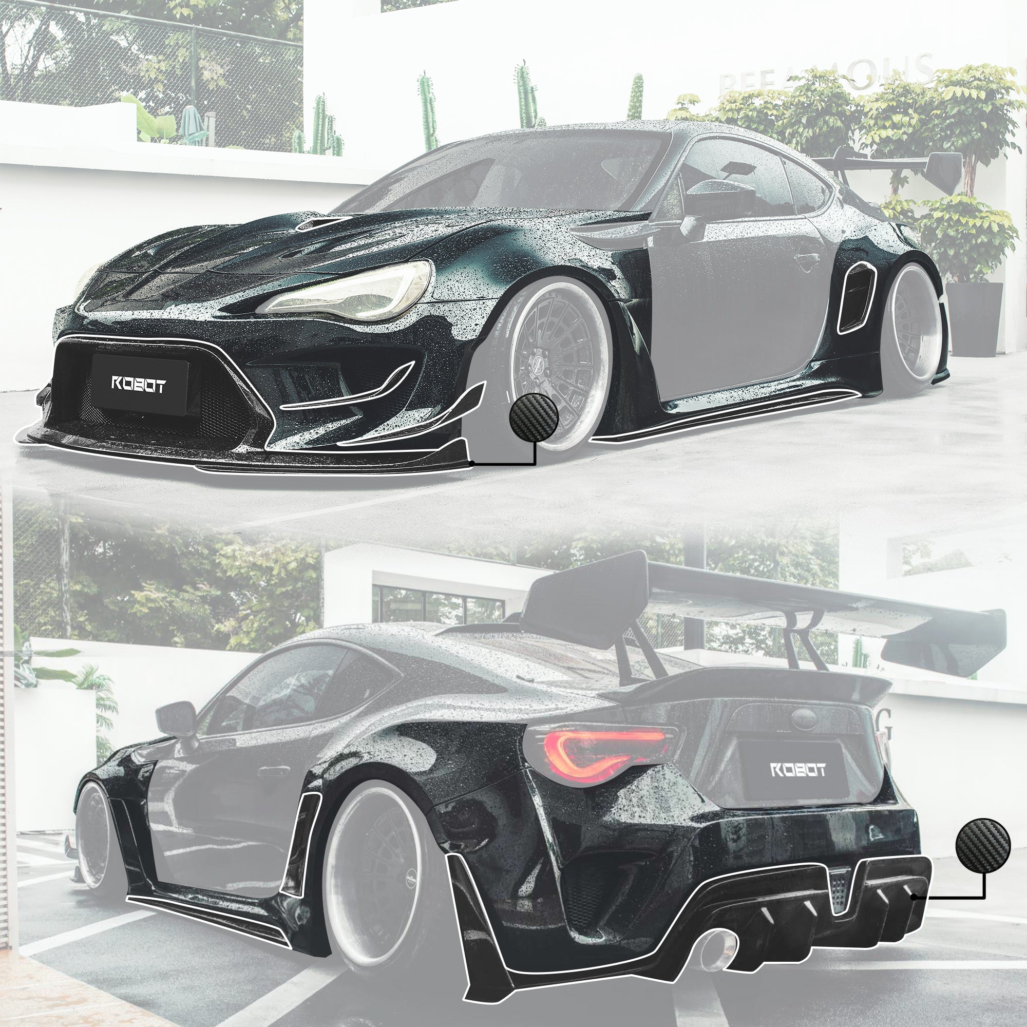 Robot Craftsman Toyota GT86 / BRZ / FRS Fibre Glass Reinforced Plastic Complete Body Kit (FRP) Fits Toyota GT86 / Subaru BRZ – First Gen (2012–2021) Aftermarket Carbon Fiber Part / Bodykit - Robot Bodykits
