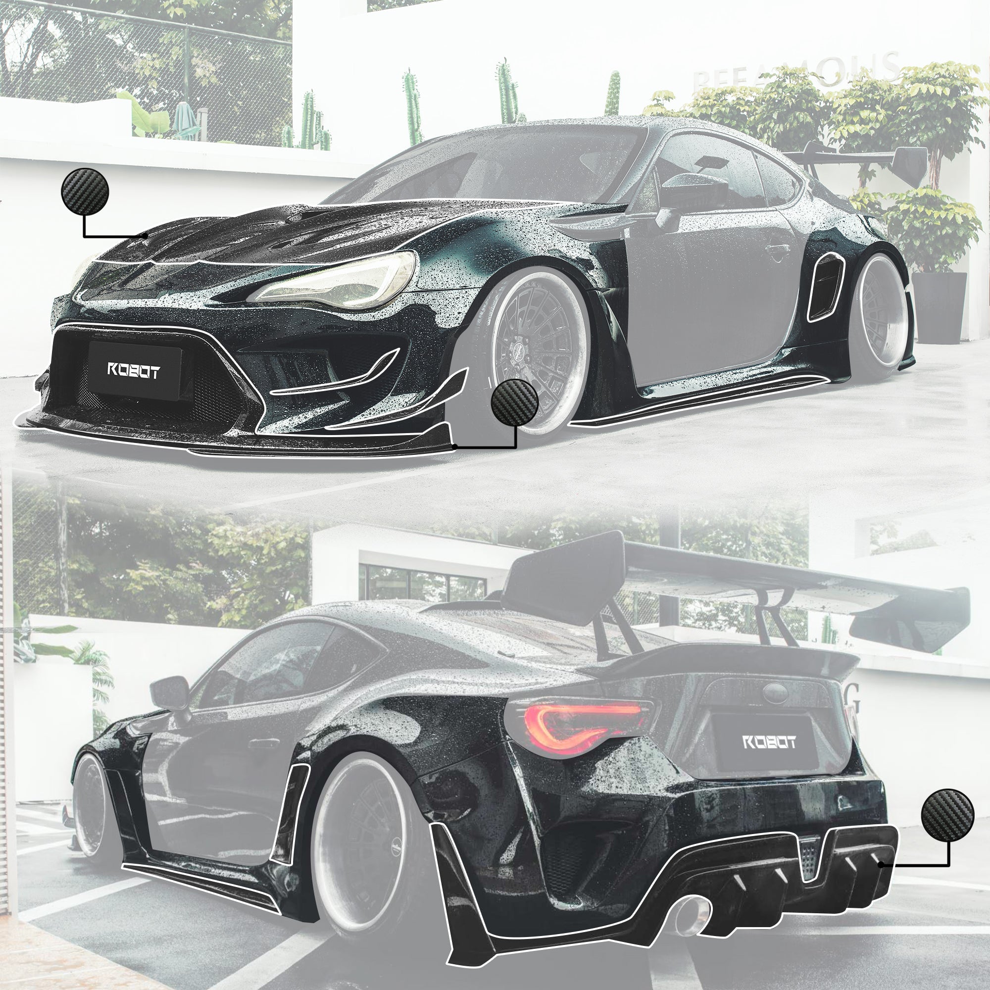 Robot Craftsman Toyota GT86 / BRZ / FRS Fibre Glass Reinforced Plastic Complete Body Kit (FRP) Fits Toyota GT86 / Subaru BRZ – First Gen (2012–2021) Aftermarket Carbon Fiber Part / Bodykit - Robot Bodykits
