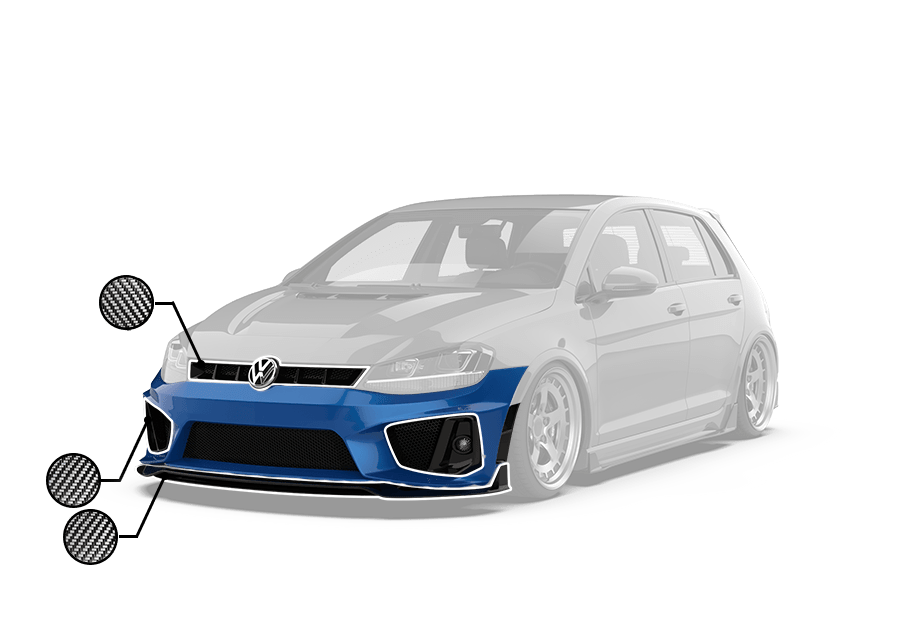 Robot Craftsman Volkswagen Golf / GTI / Golf R MK7 MK7.5 Fibre Glass Reinforced Plastic Complete Front Bumper (FRP) Aftermarket Carbon Fiber Part / Bodykit - Robot Bodykits