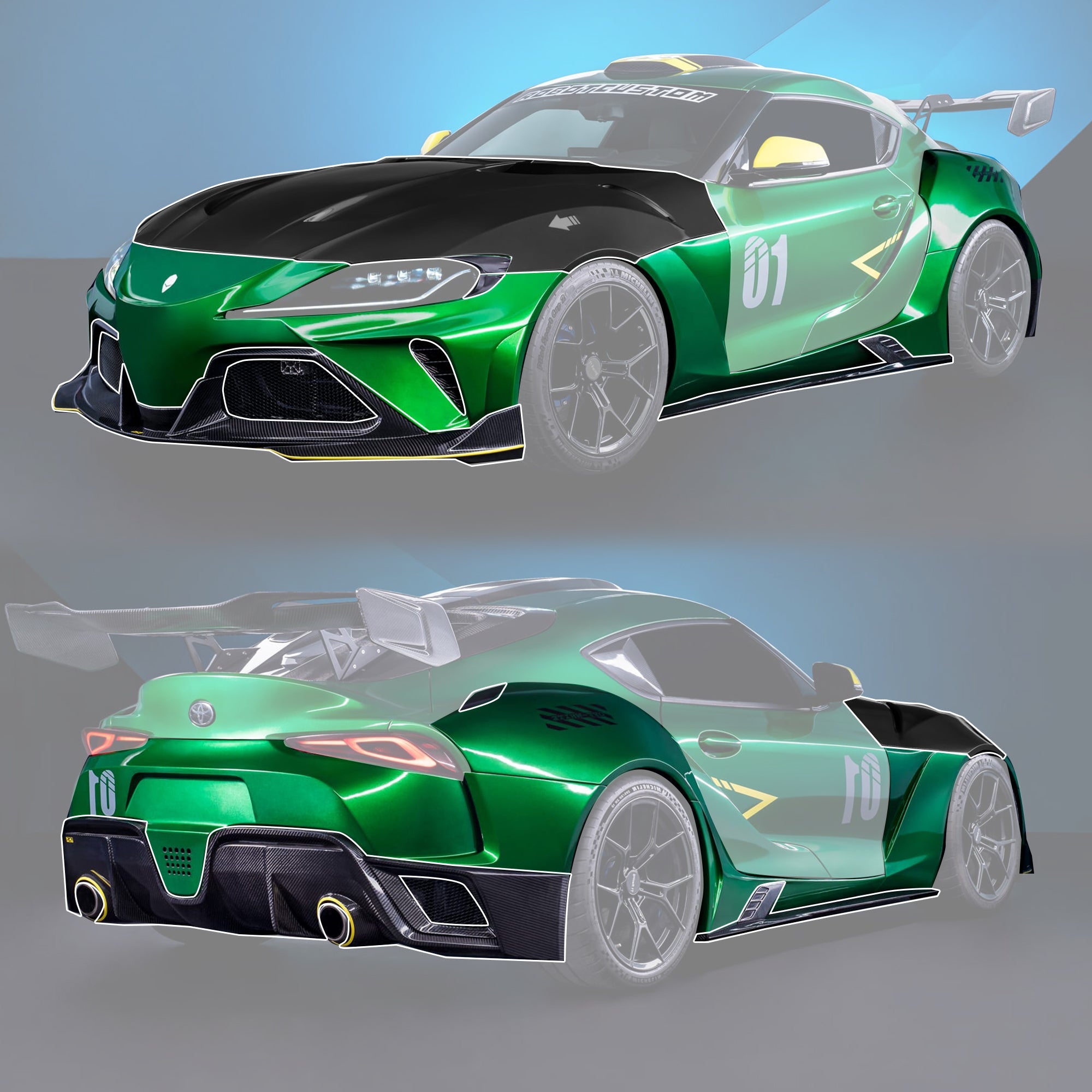 Robot Hyperion (Style B) Toyota GR Supra Moray Full Widebody Kit Aftermarket Carbon Fiber Part / Bodykit - Robot Bodykits