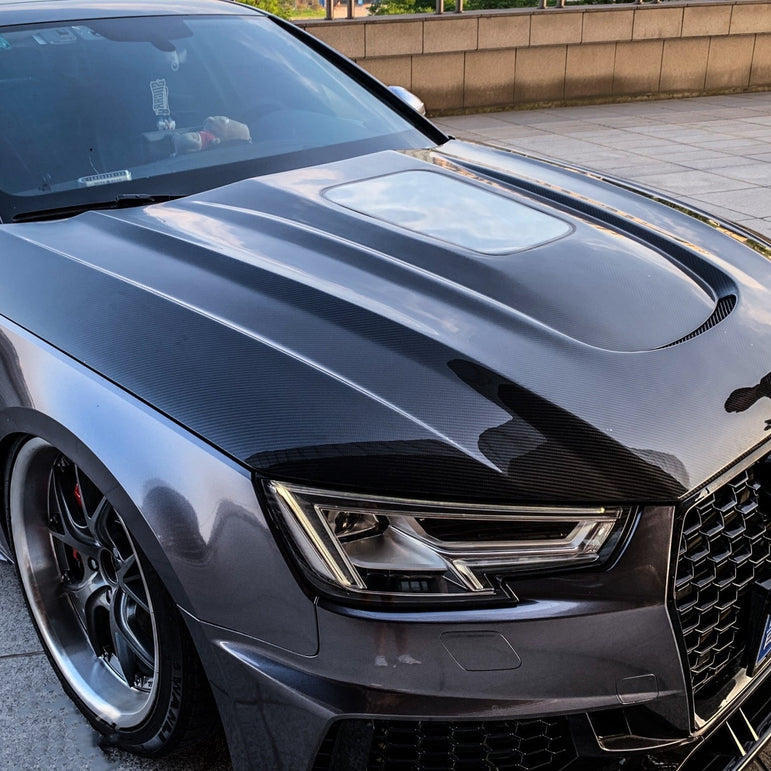 SD Carbon Fiber Tempered Glass Hood Bonnet For Audi A4 S4 2017-ON B9 B9.5 Aftermarket Carbon Fiber Part / Bodykit - Robot Bodykits