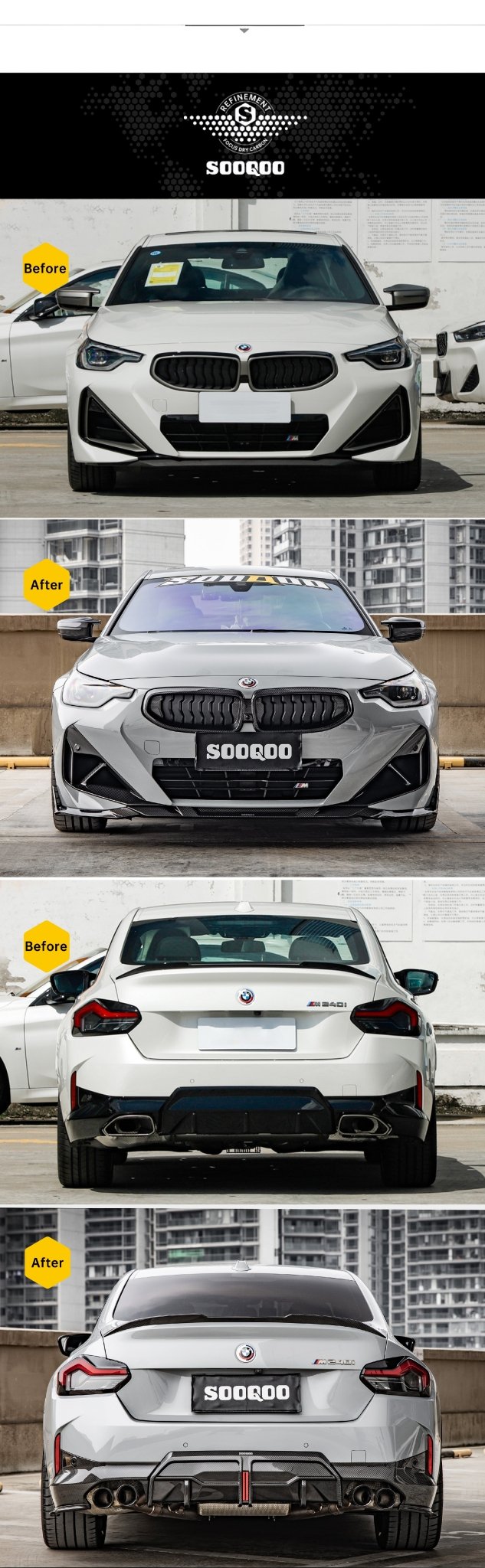 SOOQOO BMW G42/M240i Body Kit SQ Style Dry Carbon Fiber Body Kit Aftermarket Carbon Fiber Part / Bodykit - Robot Bodykits
