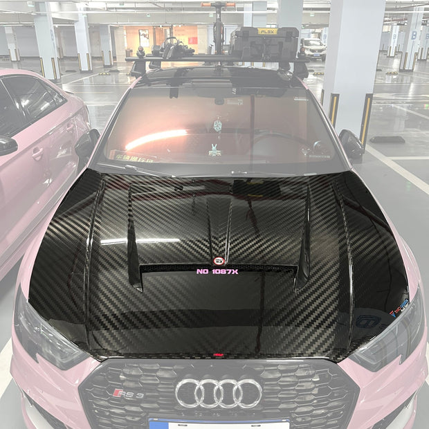 TAKD Carbon Dry Carbon Fiber Double - sided Hood Bonnet for Audi RS3 2018 - 2020 & S3 A3 2014 - 2020 Aftermarket Carbon Fiber Part / Bodykit - Robot Bodykits