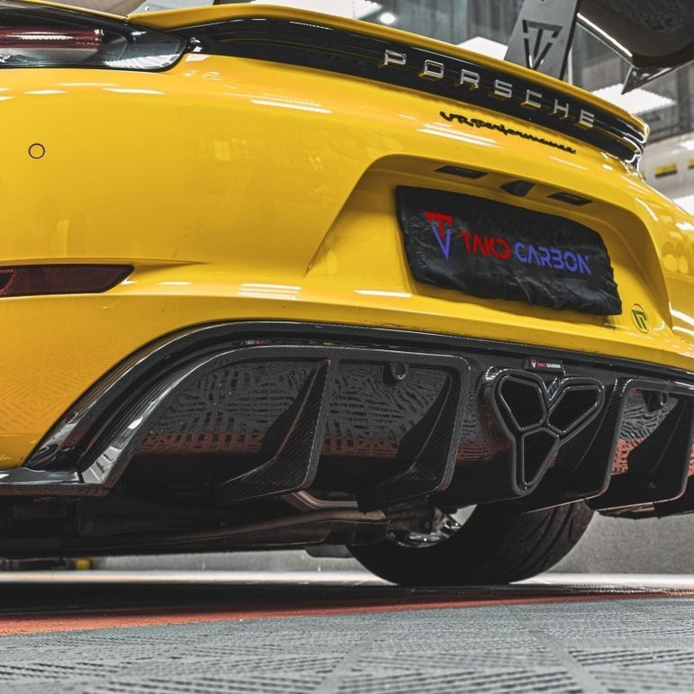 TAKD Carbon Dry Carbon Fiber Rear Diffuser & Canards for Porsche 718 Boxster / Cayman Aftermarket Carbon Fiber Part / Bodykit - Robot Bodykits