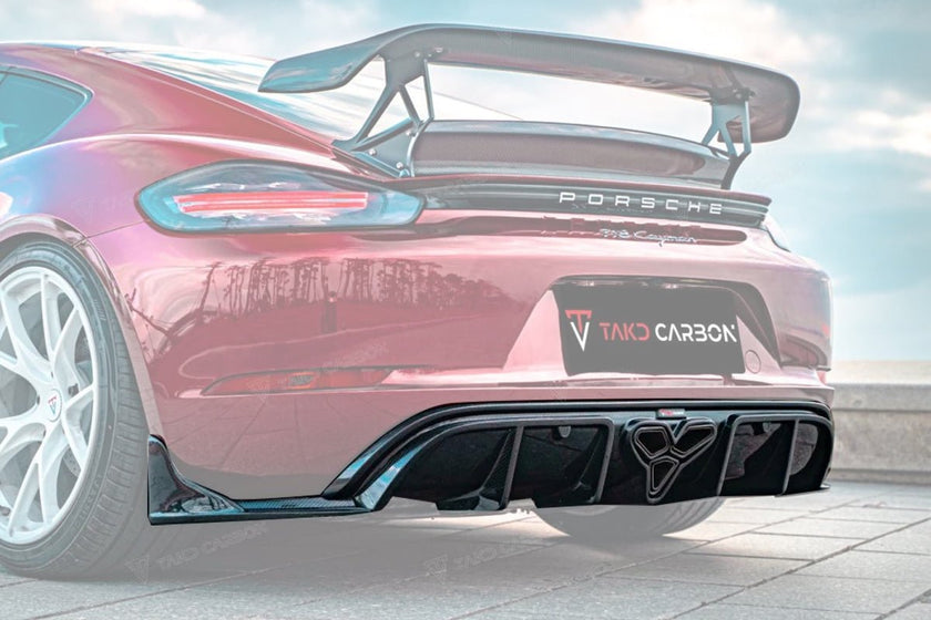 TAKD Carbon Dry Carbon Fiber Rear Diffuser & Canards for Porsche 718 Boxster / Cayman Aftermarket Carbon Fiber Part / Bodykit - Robot Bodykits