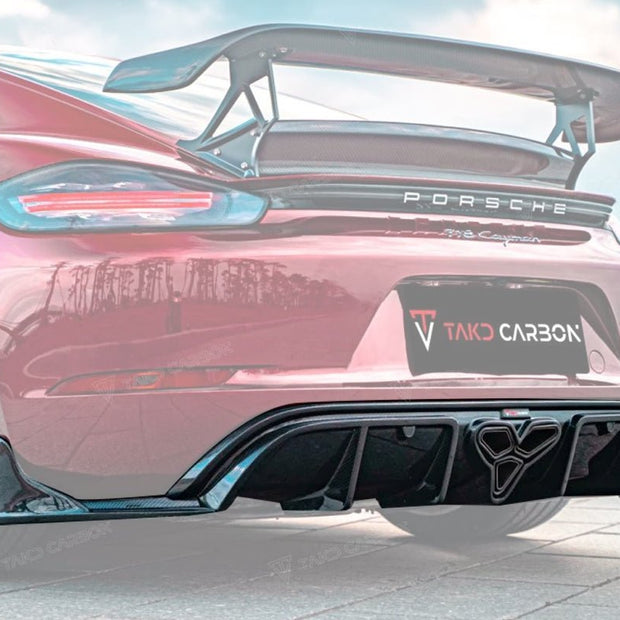 TAKD Carbon Dry Carbon Fiber Rear Diffuser & Canards for Porsche 718 Boxster / Cayman Aftermarket Carbon Fiber Part / Bodykit - Robot Bodykits