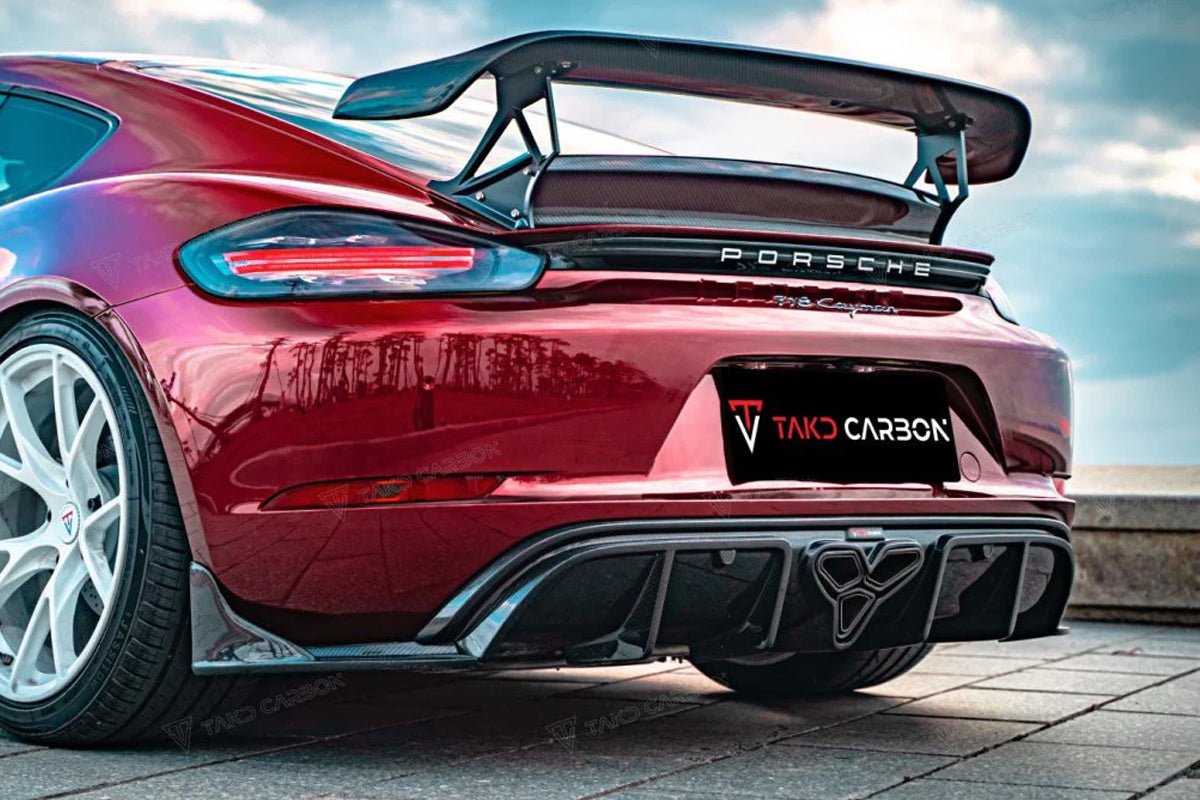 TAKD Carbon Dry Carbon Fiber Rear Diffuser & Canards for Porsche 718 Boxster / Cayman Aftermarket Carbon Fiber Part / Bodykit - Robot Bodykits