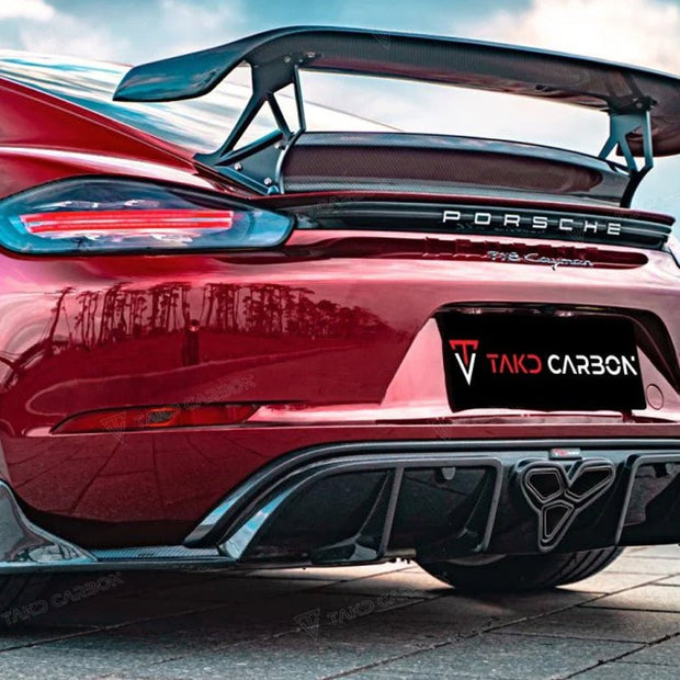 TAKD Carbon Dry Carbon Fiber Rear Diffuser & Canards for Porsche 718 Boxster / Cayman Aftermarket Carbon Fiber Part / Bodykit - Robot Bodykits