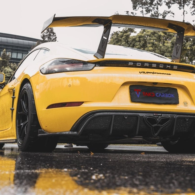 TAKD Carbon Dry Carbon Fiber Rear Diffuser & Canards for Porsche 718 Boxster / Cayman Aftermarket Carbon Fiber Part / Bodykit - Robot Bodykits