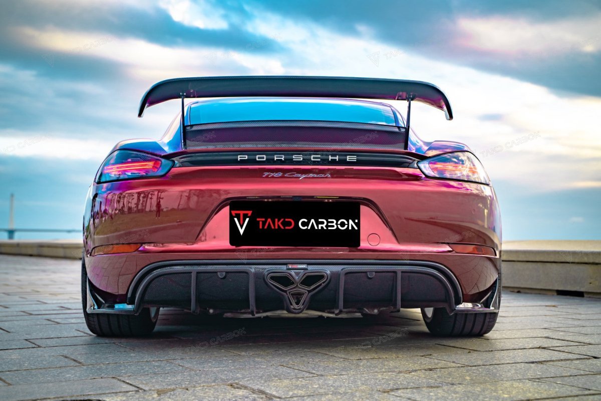 TAKD Carbon Dry Carbon Fiber Rear Diffuser & Canards for Porsche 718 Boxster / Cayman Aftermarket Carbon Fiber Part / Bodykit - Robot Bodykits