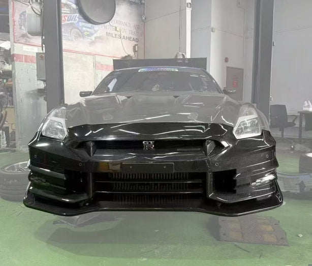 TS Style V2 Dry - Carbon Front Bumper & Front Lip for Nissan GTR GT - R R35 2008 - 2022 Full Prepreg Carbon Fiber Aftermarket Carbon Fiber Part / Bodykit - Robot Bodykits