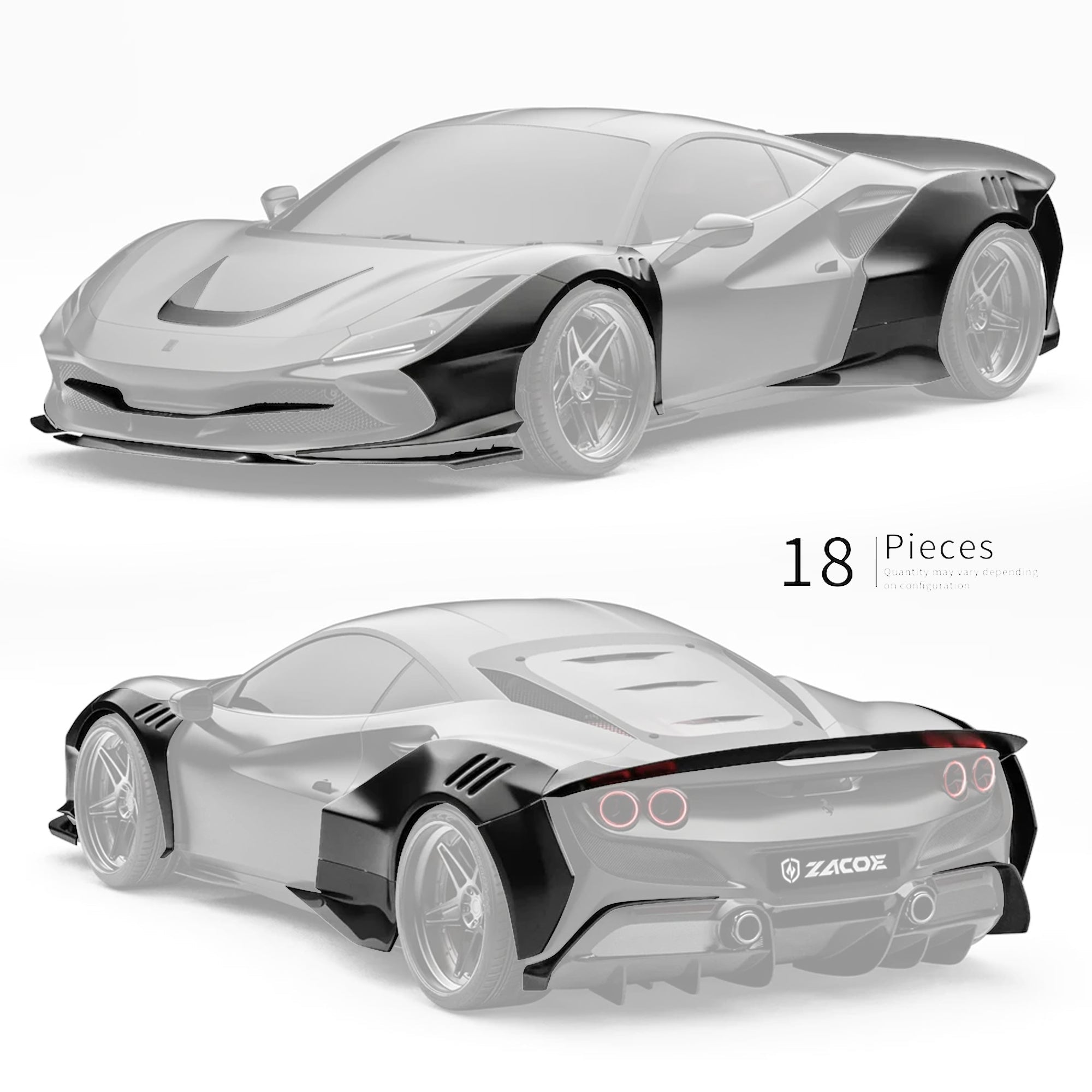 ZACOE Ferrari F8 Tributo Carbon Fibre Widebody kit (18pcs/set) Aftermarket Carbon Fiber Part / Bodykit - Robot Bodykits
