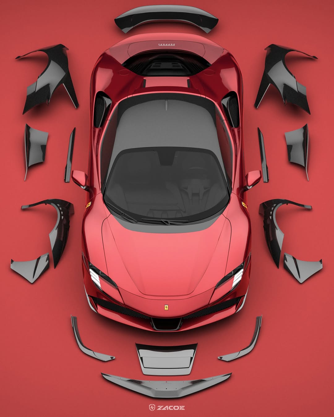 ZACOE Ferrari SF90 Stradale Carbon Fibre Widebody Body kit (18pcs/set) Aftermarket Carbon Fiber Part / Bodykit - Robot Bodykits