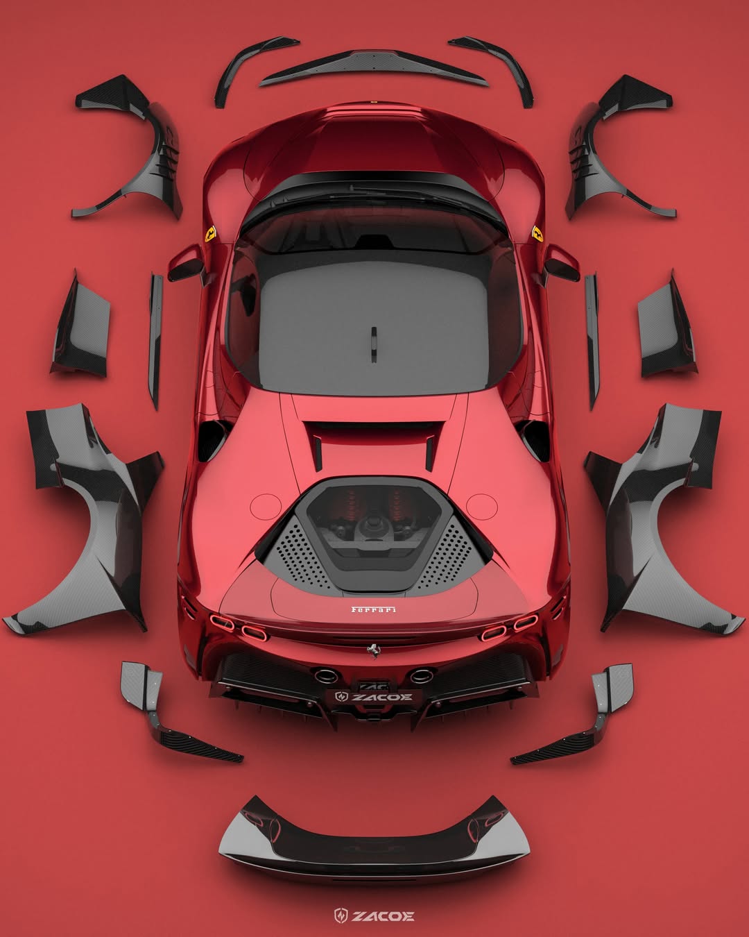 ZACOE Ferrari SF90 Stradale Carbon Fibre Widebody Body kit (18pcs/set) Aftermarket Carbon Fiber Part / Bodykit - Robot Bodykits